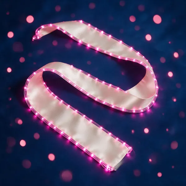 A satin bridal party sash with glowing pink LED trim